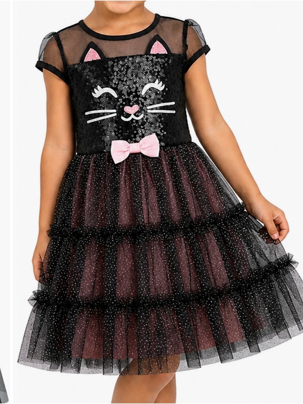 Zunie Black and Pink Sparkle Cat Tulle Dress
